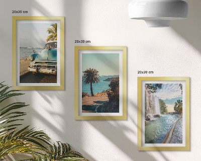 Trittico incorniciato Paesaggi vacanzieri con palme e cascata
