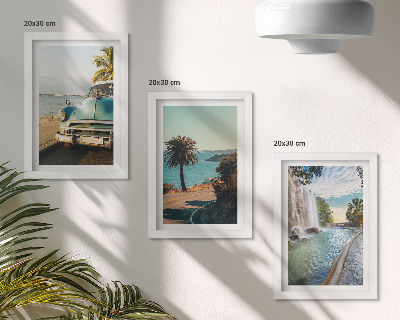 Trittico incorniciato Paesaggi vacanzieri con palme e cascata