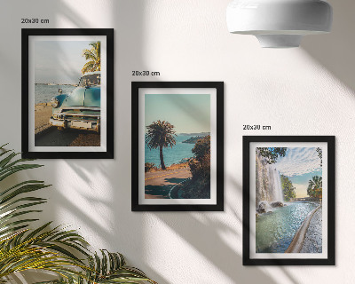 Trittico incorniciato Paesaggi vacanzieri con palme e cascata