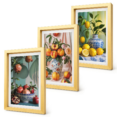 Trittico incorniciato Melograni, pesche e limoni in vasi