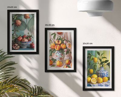 Trittico incorniciato Melograni, pesche e limoni in vasi
