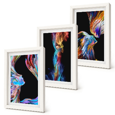 Trittico incorniciato Astrazioni colorate con volti e forme dinamiche