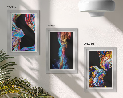 Trittico incorniciato Astrazioni colorate con volti e forme dinamiche