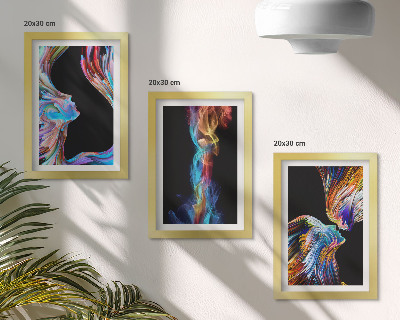 Trittico incorniciato Astrazioni colorate con volti e forme dinamiche