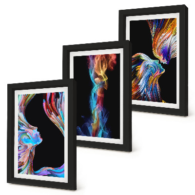 Trittico incorniciato Astrazioni colorate con volti e forme dinamiche