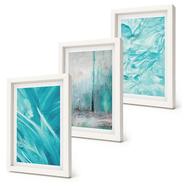 Composizione di 3 quadri Sfumature di blu in delicati motivi astratti
