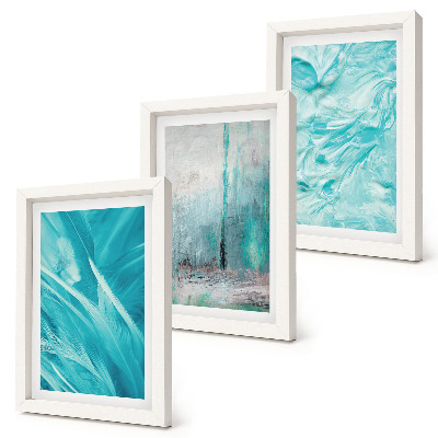 Composizione di 3 quadri Sfumature di blu in delicati motivi astratti