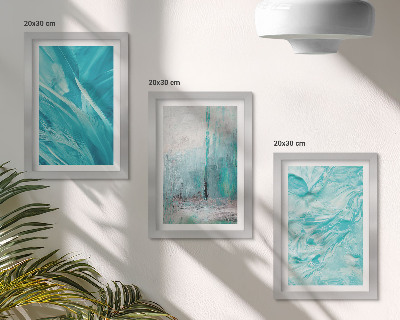 Composizione di 3 quadri Sfumature di blu in delicati motivi astratti