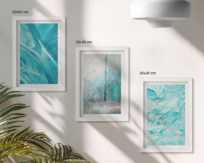 Composizione di 3 quadri Sfumature di blu in delicati motivi astratti