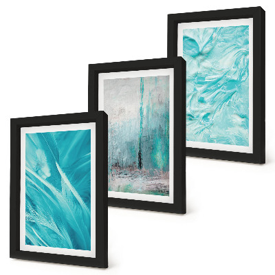 Composizione di 3 quadri Sfumature di blu in delicati motivi astratti