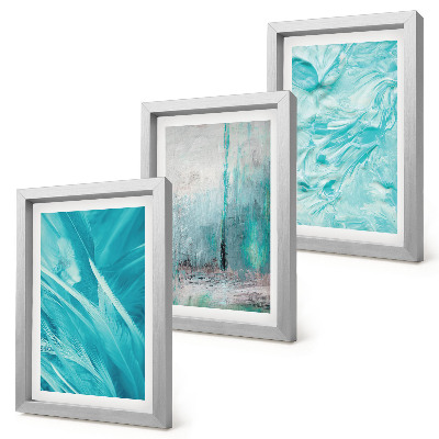 Composizione di 3 quadri Sfumature di blu in delicati motivi astratti