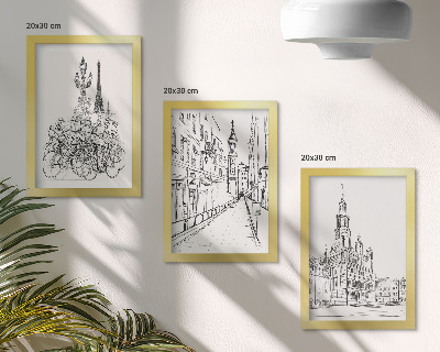 Composizione di 3 quadri Disegni semplici di scorci cittadini