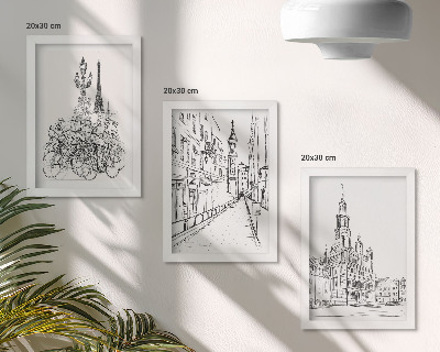 Composizione di 3 quadri Disegni semplici di scorci cittadini