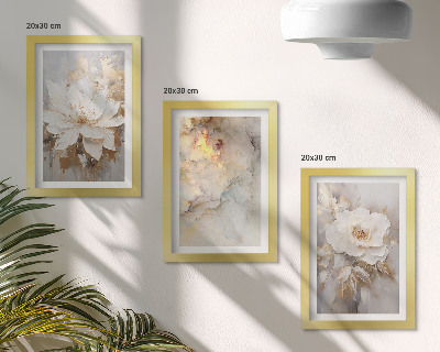 Composizione di 3 quadri Fiori su sfondo chiaro con motivi astratti