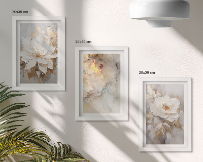Composizione di 3 quadri Fiori su sfondo chiaro con motivi astratti