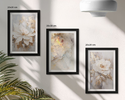 Composizione di 3 quadri Fiori su sfondo chiaro con motivi astratti