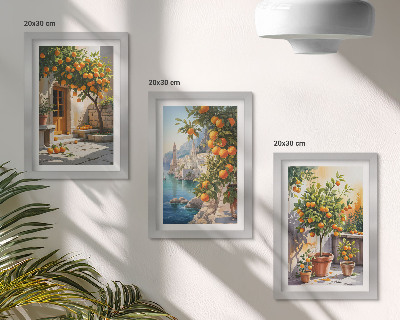 Trittico incorniciato Agrumi dipinti e paesaggi marini