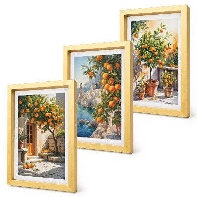 Trittico incorniciato Agrumi dipinti e paesaggi marini