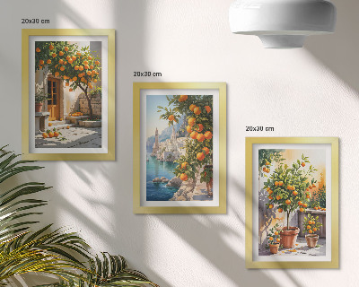 Trittico incorniciato Agrumi dipinti e paesaggi marini