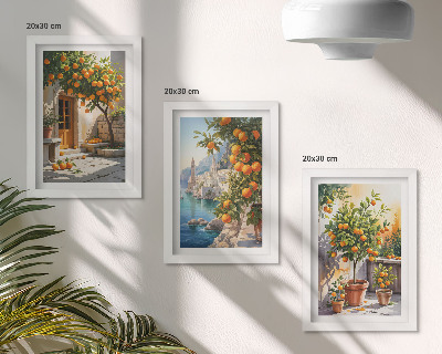 Trittico incorniciato Agrumi dipinti e paesaggi marini