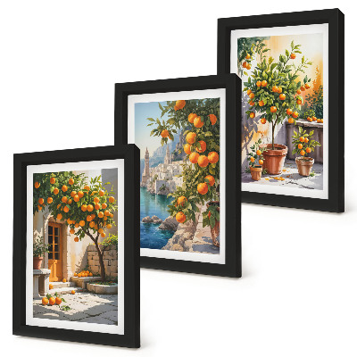 Trittico incorniciato Agrumi dipinti e paesaggi marini