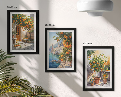 Trittico incorniciato Agrumi dipinti e paesaggi marini