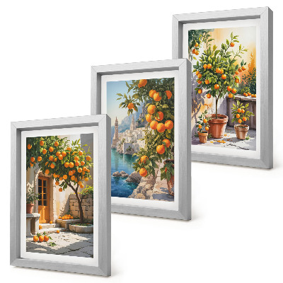 Trittico incorniciato Agrumi dipinti e paesaggi marini