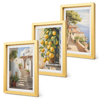Trittico incorniciato Stradine affascinanti con limoni e vista sul mare