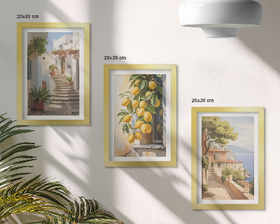 Trittico incorniciato Stradine affascinanti con limoni e vista sul mare