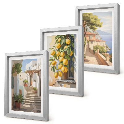 Trittico incorniciato Stradine affascinanti con limoni e vista sul mare