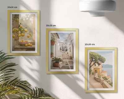 Composizione di 3 quadri Vista degli agrumi dalla finestra e architettura sul lungomare.
