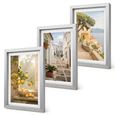 Composizione di 3 quadri Vista degli agrumi dalla finestra e architettura sul lungomare.