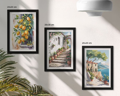 Trittico incorniciato Limoni sullo sfondo di fiori e panorami marini.