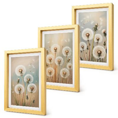 Trittico incorniciato Fiori di tarassaco su uno sfondo di colori pastello