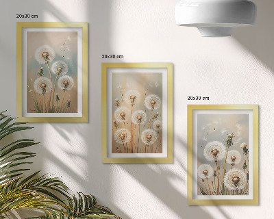Trittico incorniciato Fiori di tarassaco su uno sfondo di colori pastello