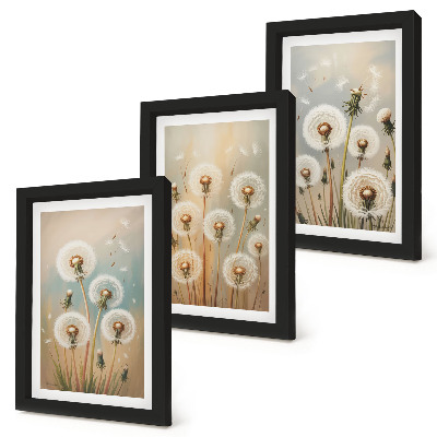 Trittico incorniciato Fiori di tarassaco su uno sfondo di colori pastello