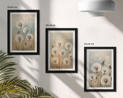 Trittico incorniciato Fiori di tarassaco su uno sfondo di colori pastello