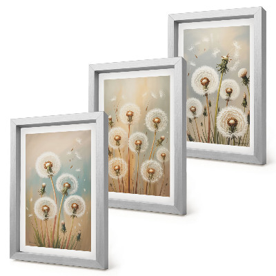 Trittico incorniciato Fiori di tarassaco su uno sfondo di colori pastello