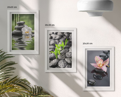 Trittico incorniciato Una pacifica composizione zen di pietre e fiori sull'acqua.