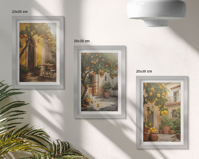 Trittico incorniciato Patio soleggiato con alberi di agrumi e vasi