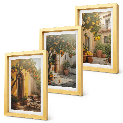 Trittico incorniciato Patio soleggiato con alberi di agrumi e vasi