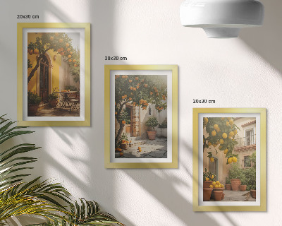 Trittico incorniciato Patio soleggiato con alberi di agrumi e vasi