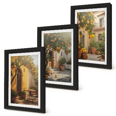 Trittico incorniciato Patio soleggiato con alberi di agrumi e vasi