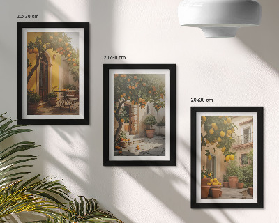 Trittico incorniciato Patio soleggiato con alberi di agrumi e vasi