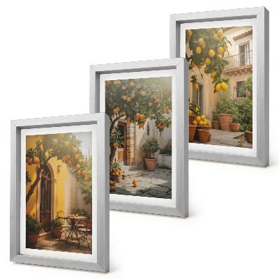 Trittico incorniciato Patio soleggiato con alberi di agrumi e vasi