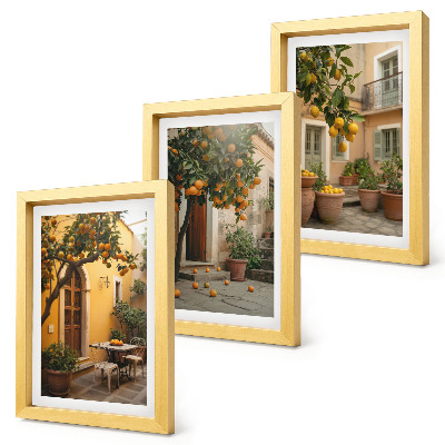 Composizione di 3 quadri Un giardino con alberi di agrumi in un ambiente soleggiato