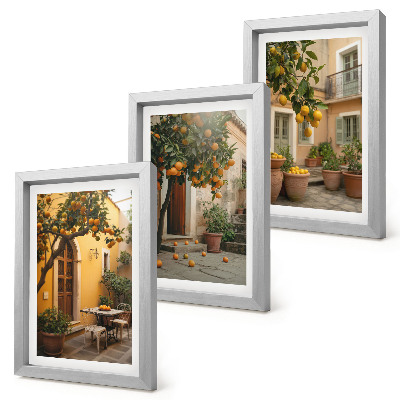 Composizione di 3 quadri Un giardino con alberi di agrumi in un ambiente soleggiato