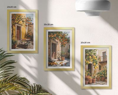 Trittico incorniciato Agrumi in un cortile soleggiato con piante