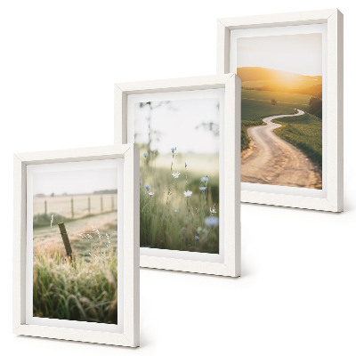 Trittico incorniciato Paesaggio con prato, strada e tramonto