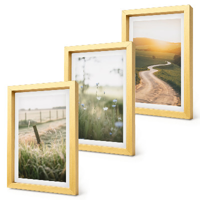 Trittico incorniciato Paesaggio con prato, strada e tramonto